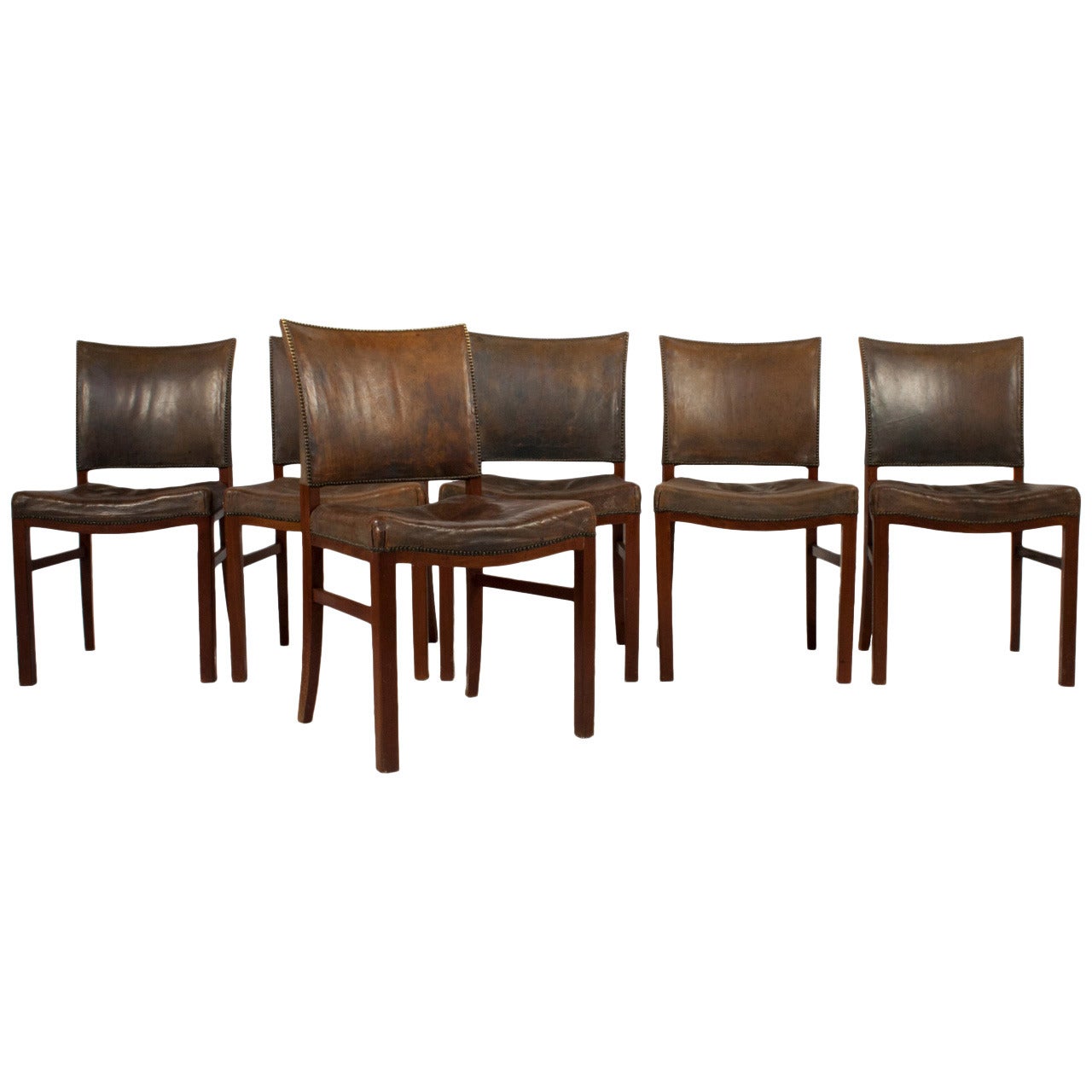Set of Six Leather Side Chairs in the Style of Fritz Hansen