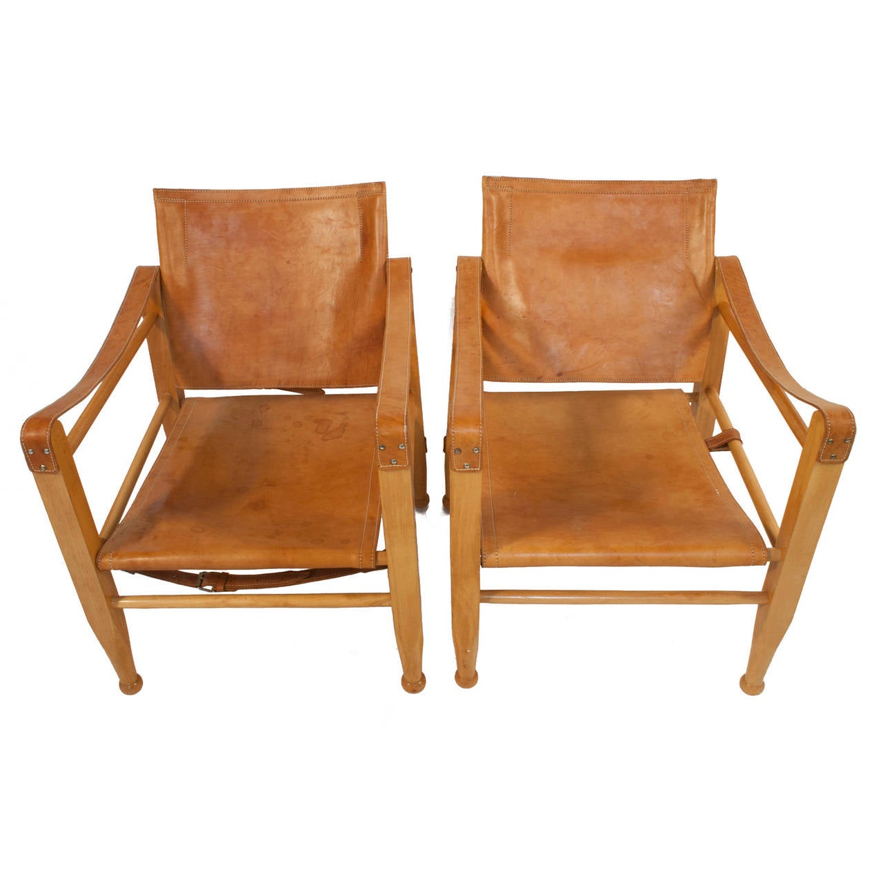 Mid-Century Modern Pair of Leather Safari Chairs