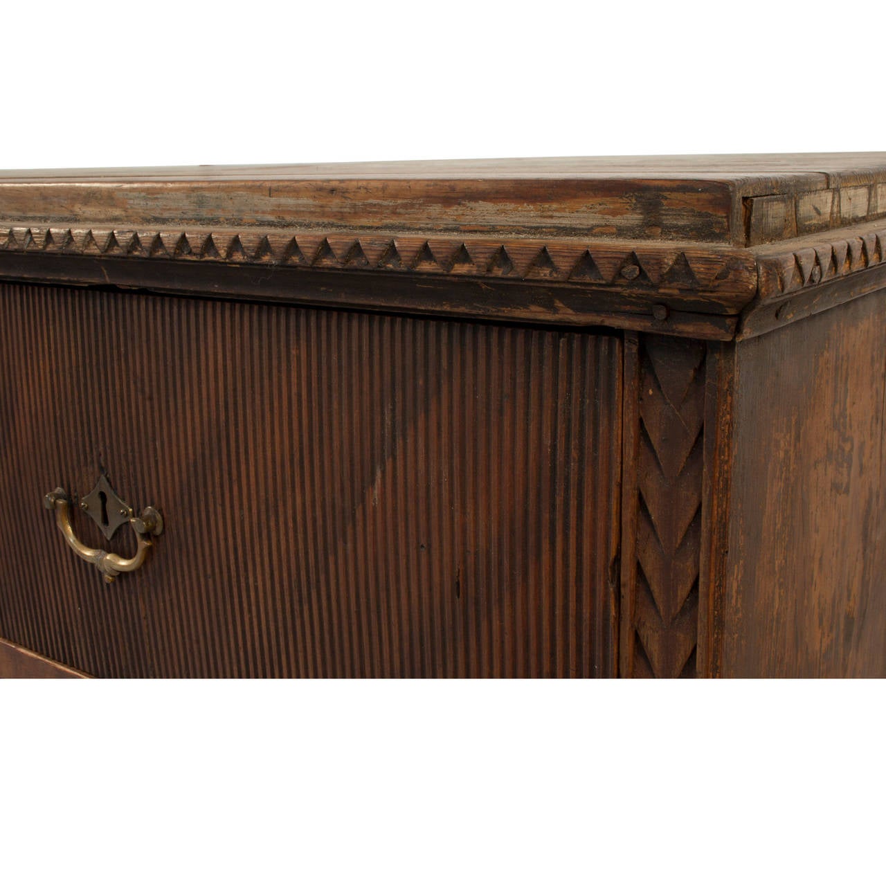 Four-drawer Gustavian chest in a worn marbleized patina.
