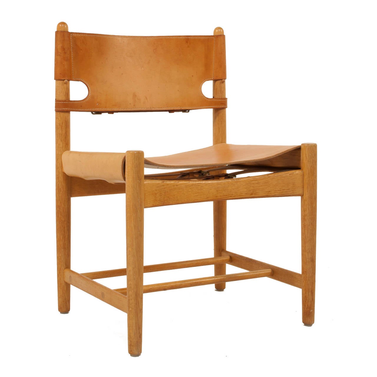 Set of ten leather and oak dining chairs by Børge Mogensen.