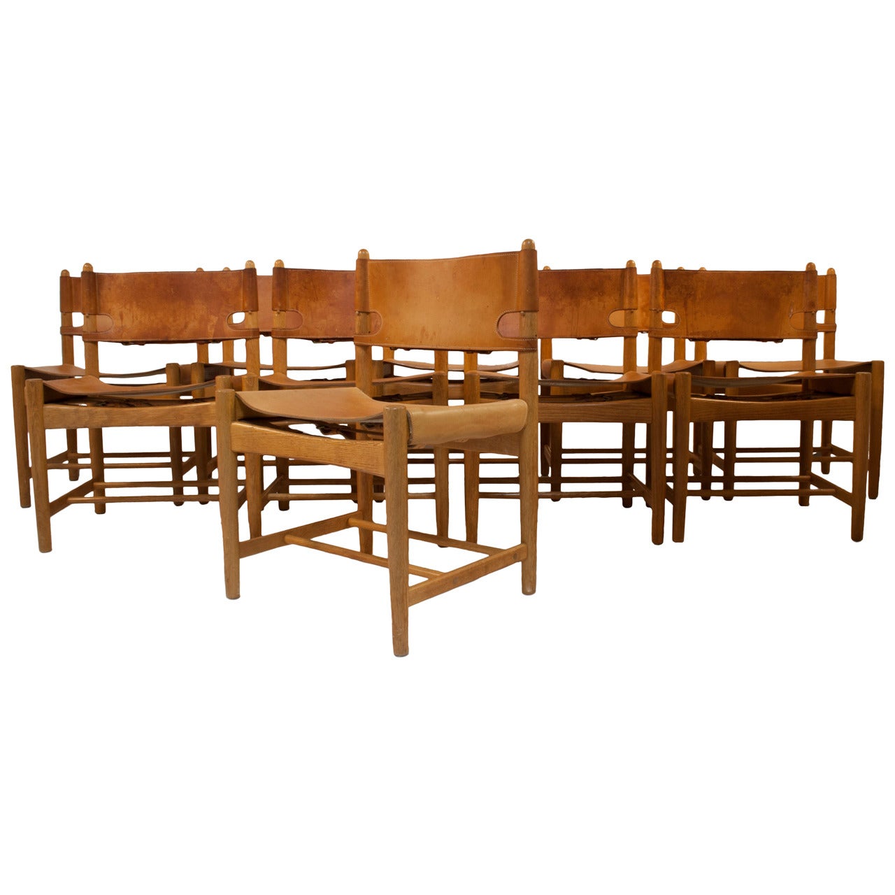 Set of Ten Leather Dining Chairs by Børge Mogensen