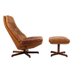 Leather Swivel Chair with Foot Stool