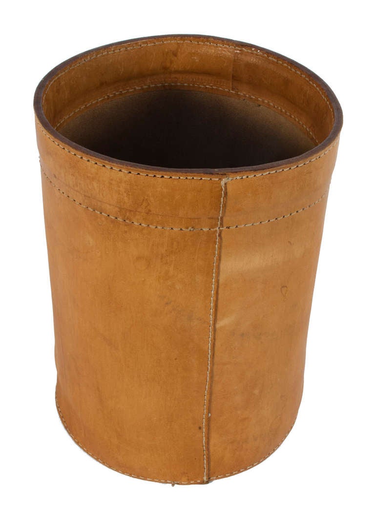 Mid-Century Modern Leather Waste Basket