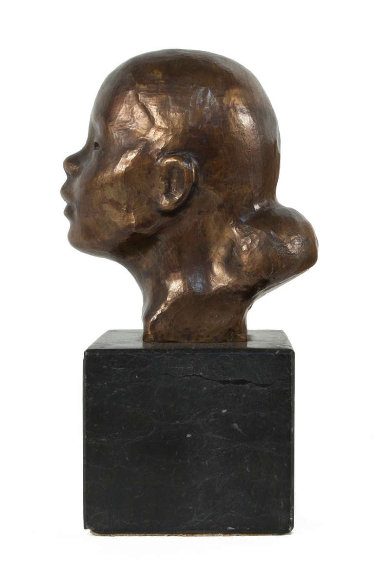 Swedish Bronze Bust by Helge Hogbom For Sale