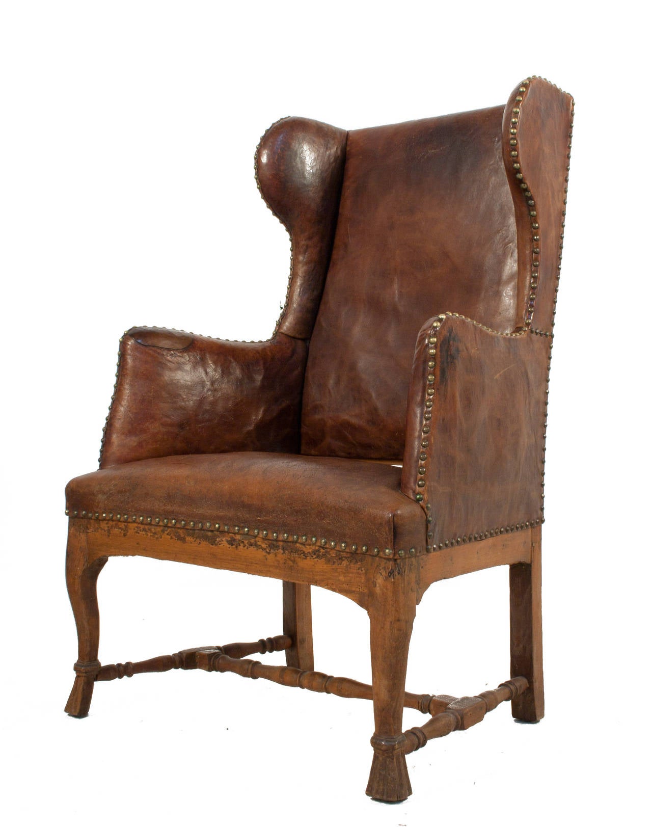 Swedish Baroque Wingback Chair in Leather