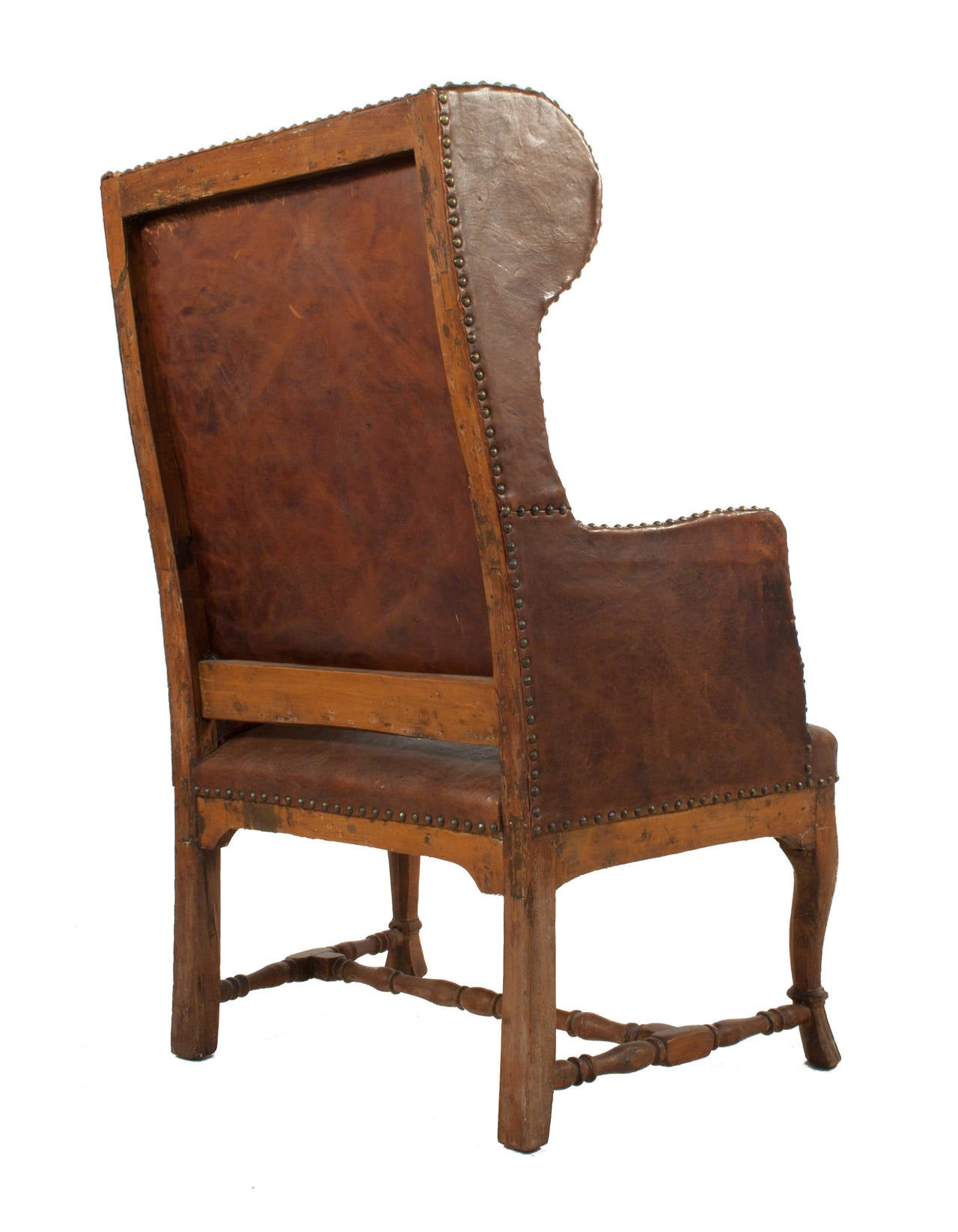 Baroque Wingback Chair in Leather In Excellent Condition In Los Angeles, CA