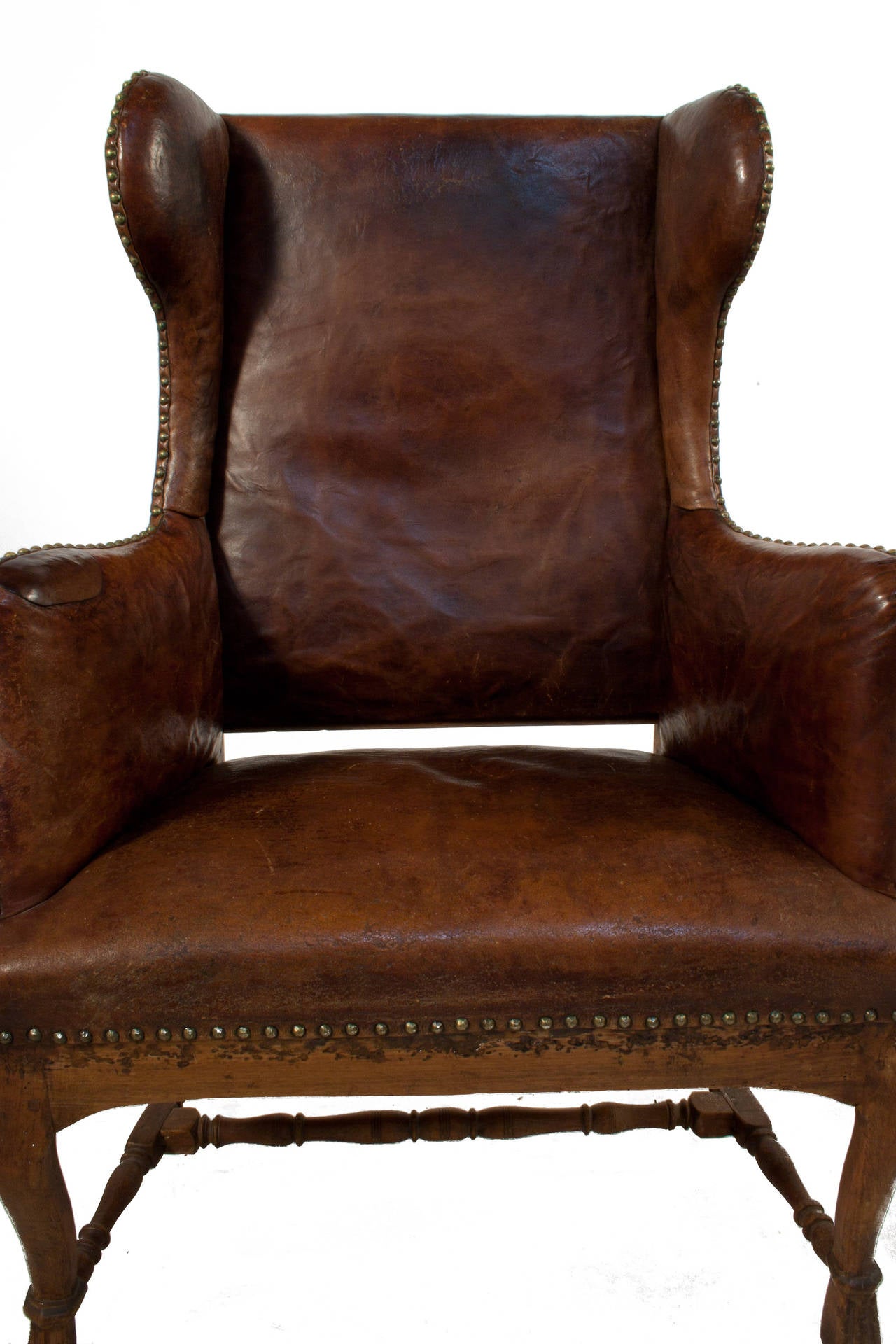 Early 18th Century Baroque Wingback Chair in Leather