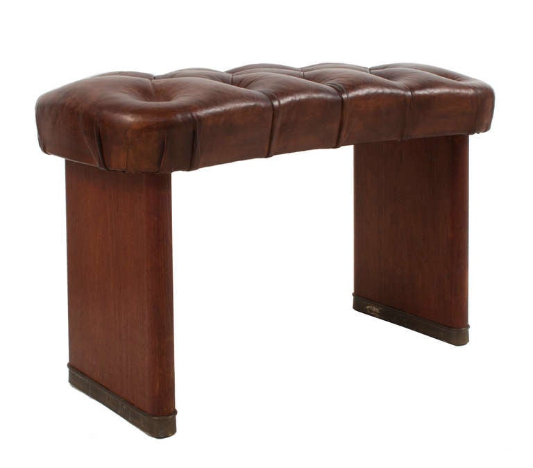 Bench in leather, mahogany and brass by Ernst Kuhn.