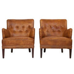Pair of Leather Lounge Chairs by Frits Henningsen