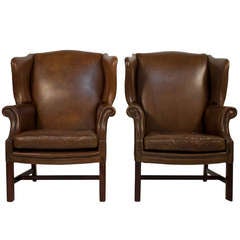 Pair of Leather Wingback Chairs