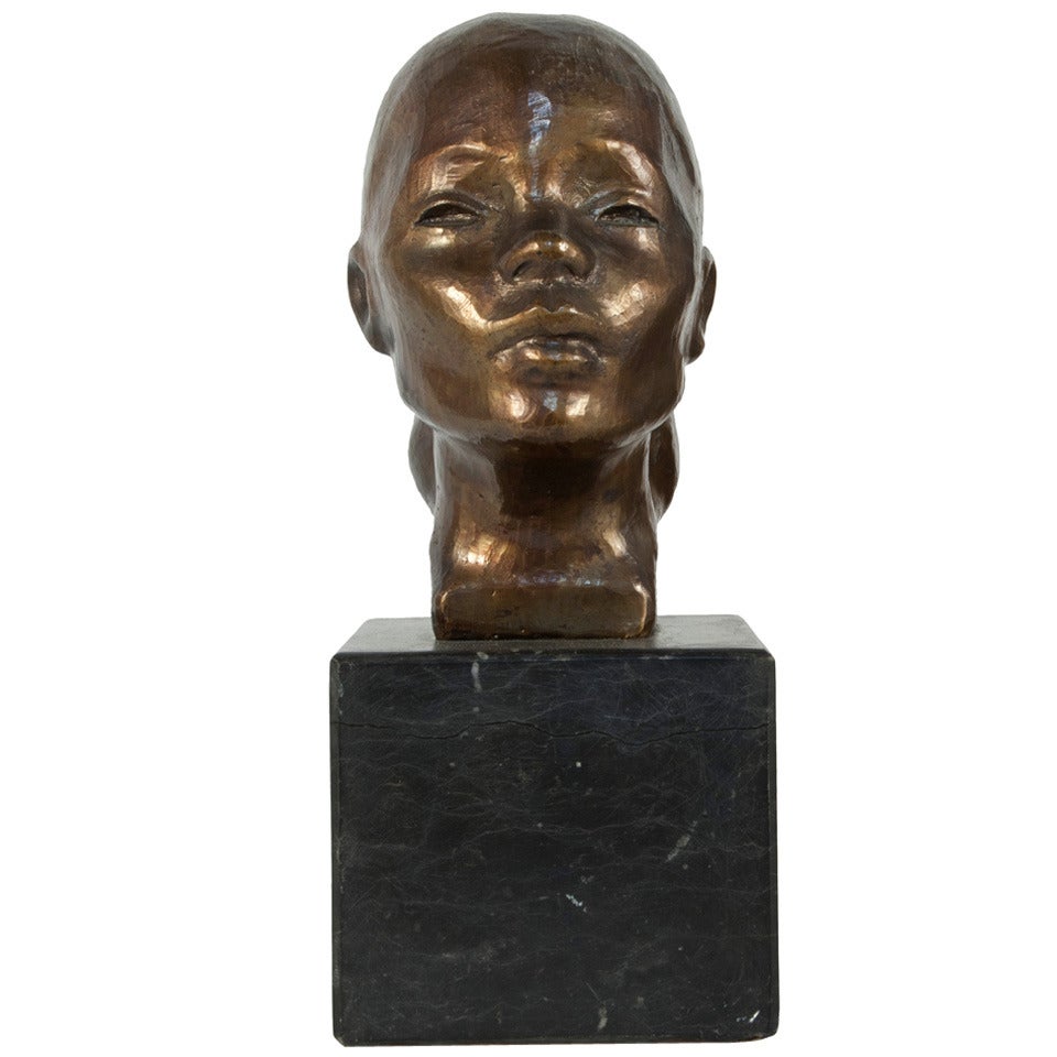 Bronze Bust by Helge Hogbom For Sale