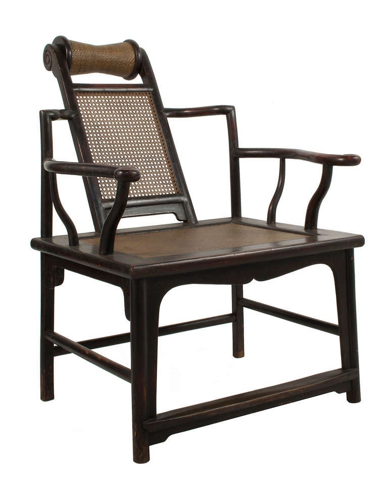 Chinese Chair in a worn dark burgundy patina.