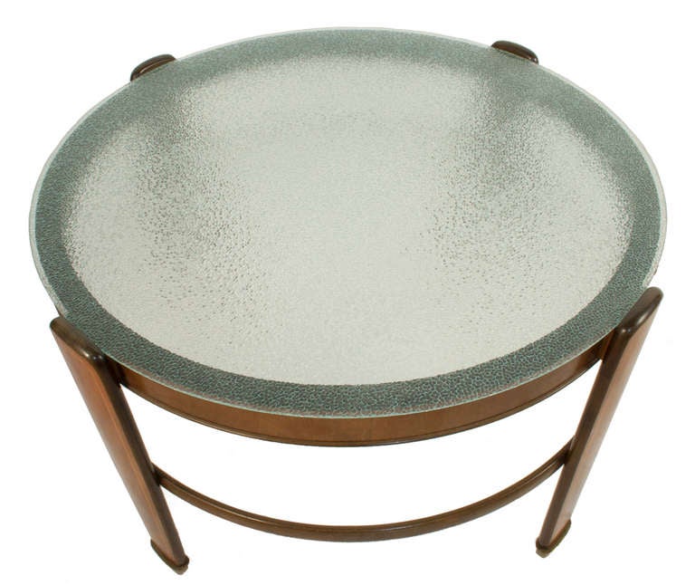 Circular Coffee Table in wood and brass with glass top.