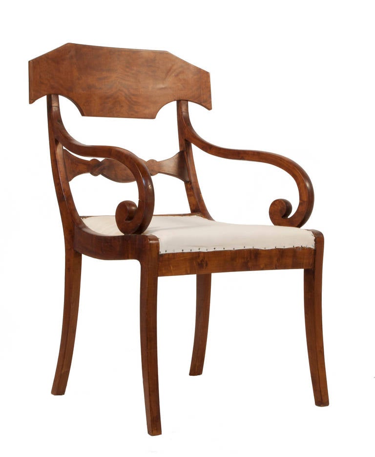 Pair of Biedermeier Armchairs in birch wood.