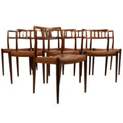Set of Eight Leather Dining Chairs by Niels Moller
