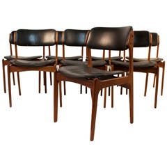 Set of Eight Leather and Rosewood Dining Chairs