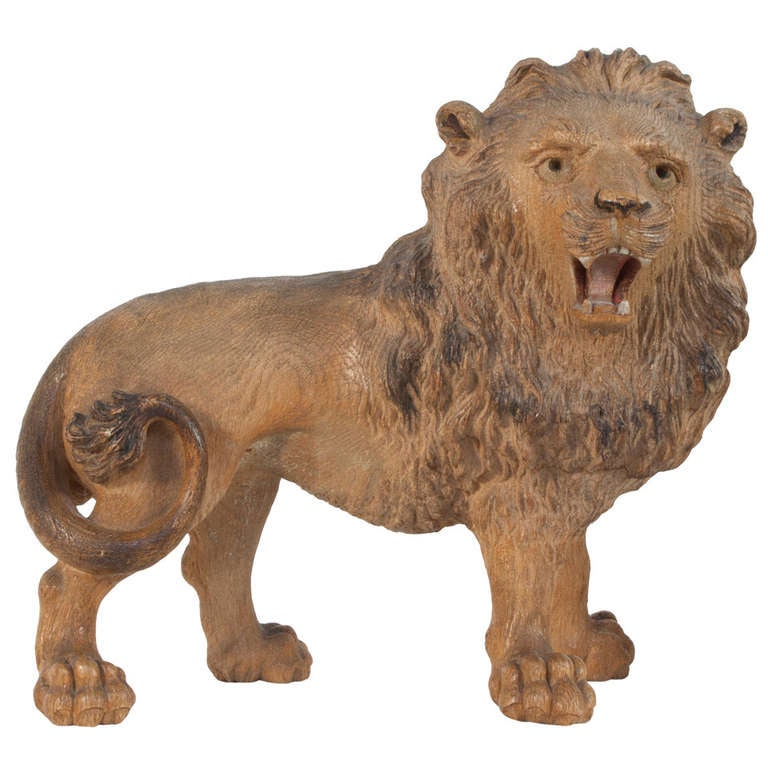 Lion Carved in Wood at 1stdibs