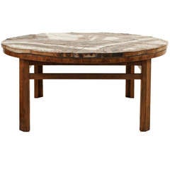 Round Coffee Table in Stoneware and Rosewood