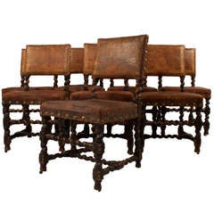 Antique Set of 8 Leather Dining Chairs