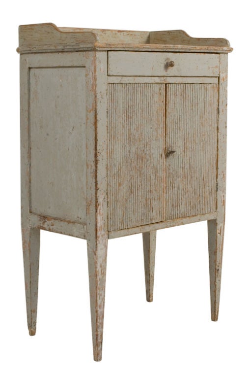 Two door, pale, grey blue Gustavian Night Stand with a drawer.