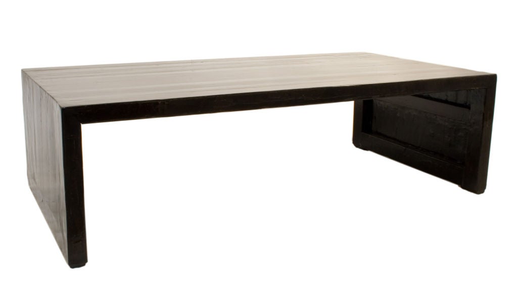 Black Lacquered Coffee Table made from Shanxi wall panels.