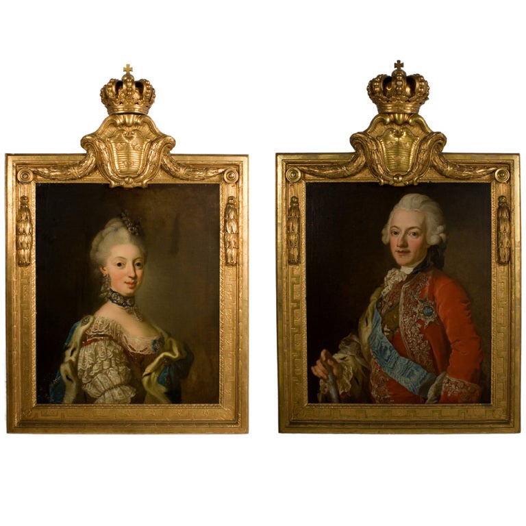 Pair of Paintings of the King and Queen of Sweden by Royal Painter Lorentz Pash For Sale