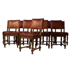 Set of 10 Baroque Style Leather Dining Chairs