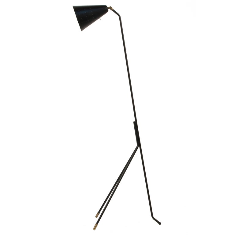 Black and Brass Floor Lamp For Sale