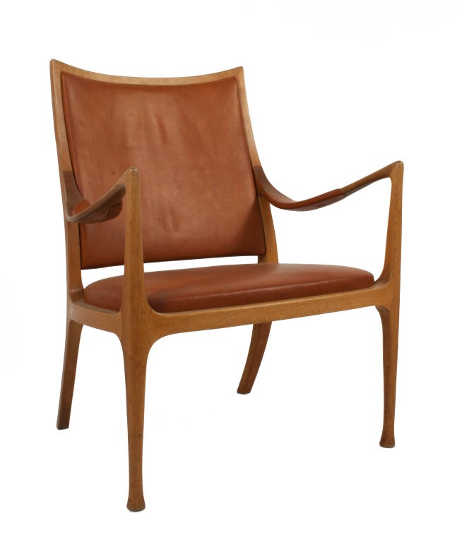 Leather and walnut armchair by Hans Asplund. One of only six made for his private home in Lund, Sweden.