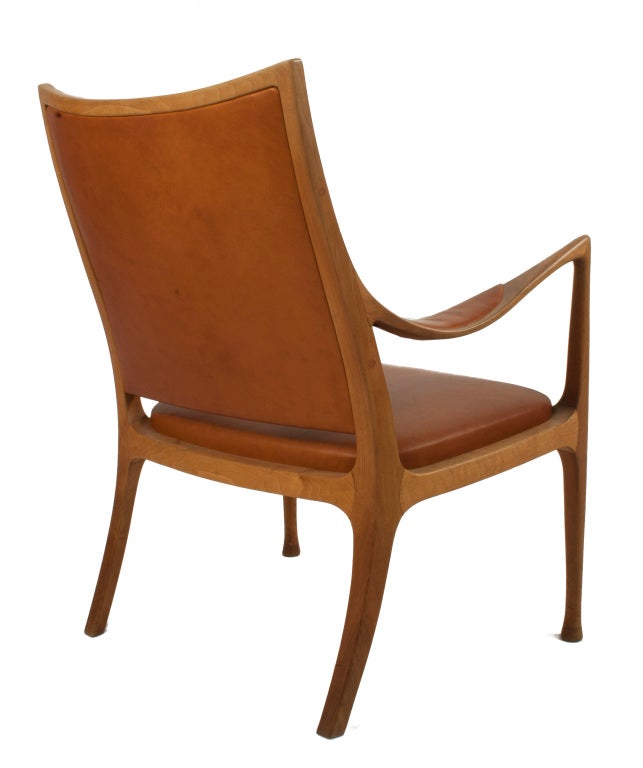 Mid-Century Modern Leather and Walnut Armchair by Hans Asplund For Sale