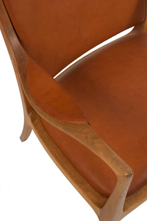 Leather and Walnut Armchair by Hans Asplund In Excellent Condition For Sale In Los Angeles, CA