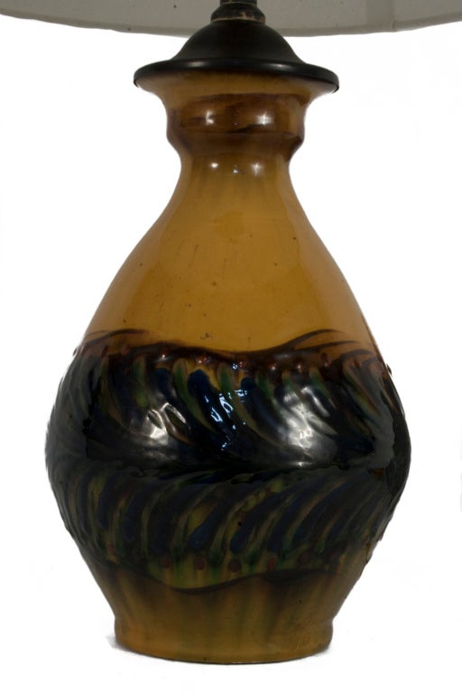 Ceramic Table Lamp by Kahler in a black and yellow glaze.