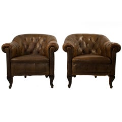 Pair of Leather Chesterfield Club Chairs