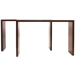Pair of Burgundy and Brass Consoles