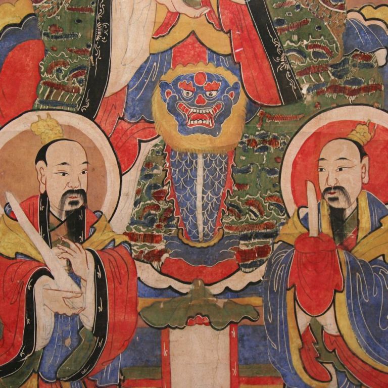 Taoist Temple Scroll, framed For Sale 2