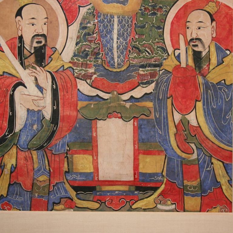 Taoist Temple Scroll, framed For Sale 3
