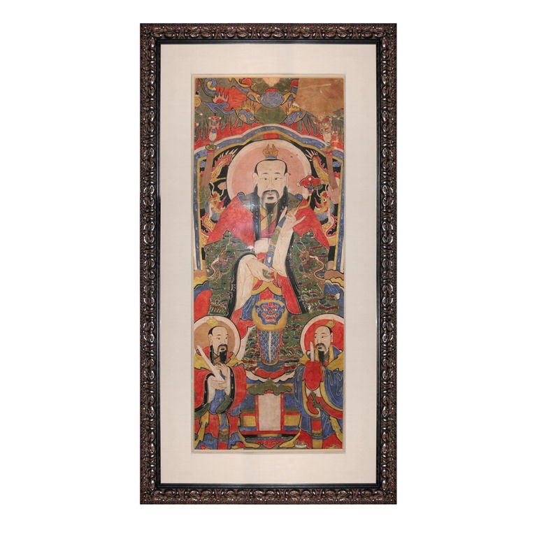 Taoist Temple Scroll, framed For Sale