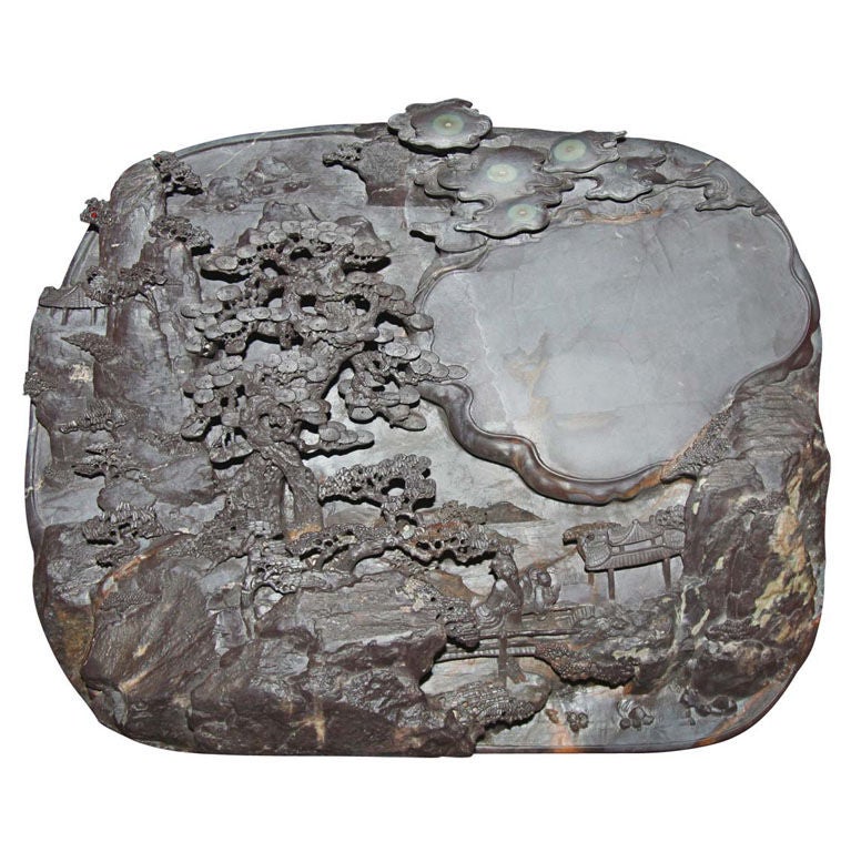 Inkstone with Landscape Motif For Sale
