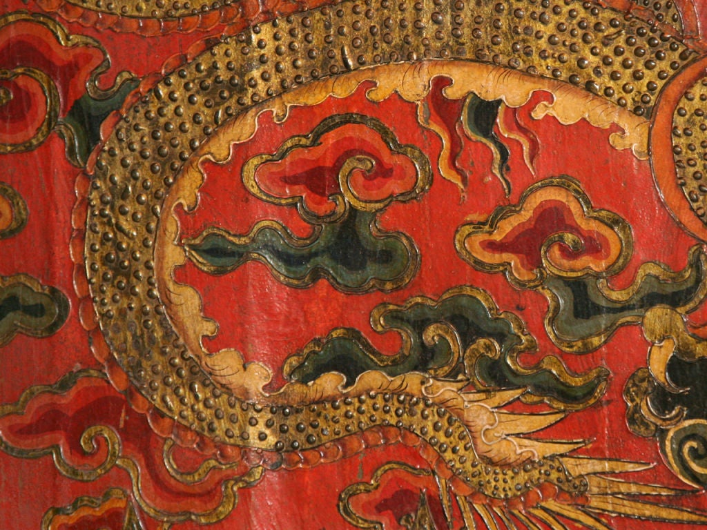 Tibetan Door Panel with Dragon In Clouds Motif For Sale