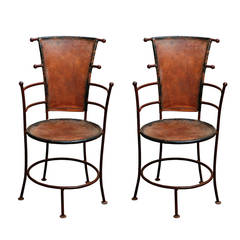 Pair of circa 1940 French Iron and Leather Chairs