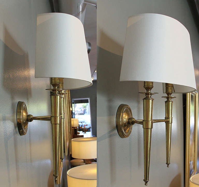 Prince de Galles Hotel: Elegant 1940 Pair of Brass Sconces 2