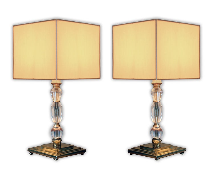  Pair of 1930 Bronze and Crystal Lamps from Prince de Galles Hotel In Good Condition In Encino, CA