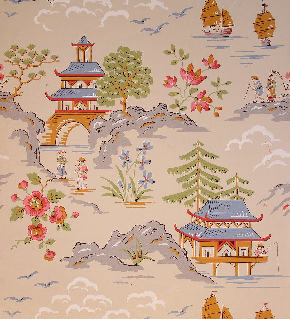 Japanische Landschaftsszene in Gouache, 1949, von Ernest Wagner