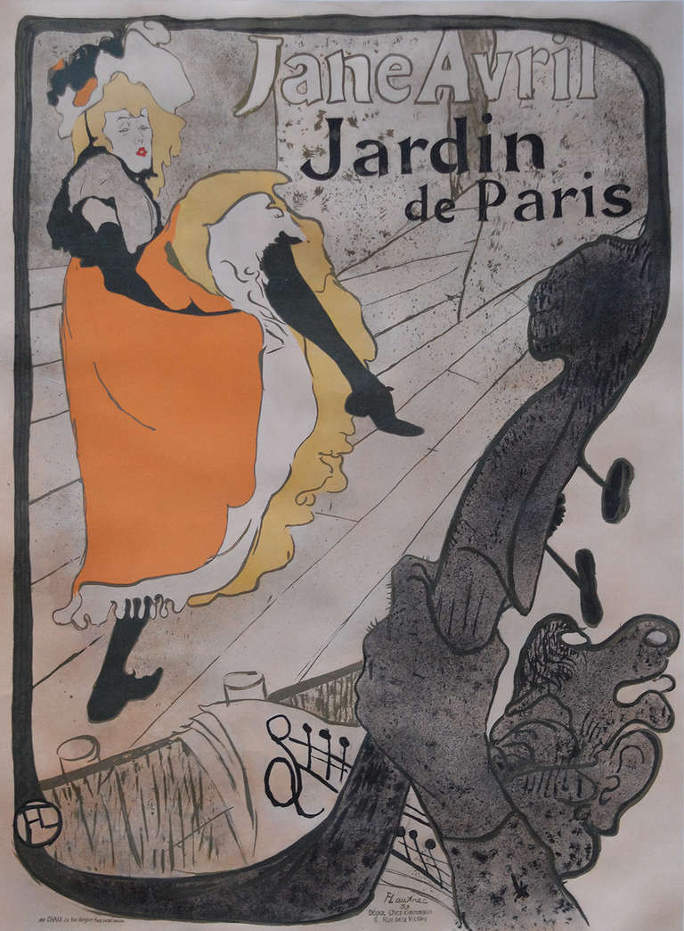 HENRI DE TOULOUSE-LAUTREC (1864-1901)
JANE AVRIL/JARDIN DE PARIS 1893

Extremely rare poster by Henri De Toulouse-Lautrec depicting The actress Jane Avril in 1893.
H.50