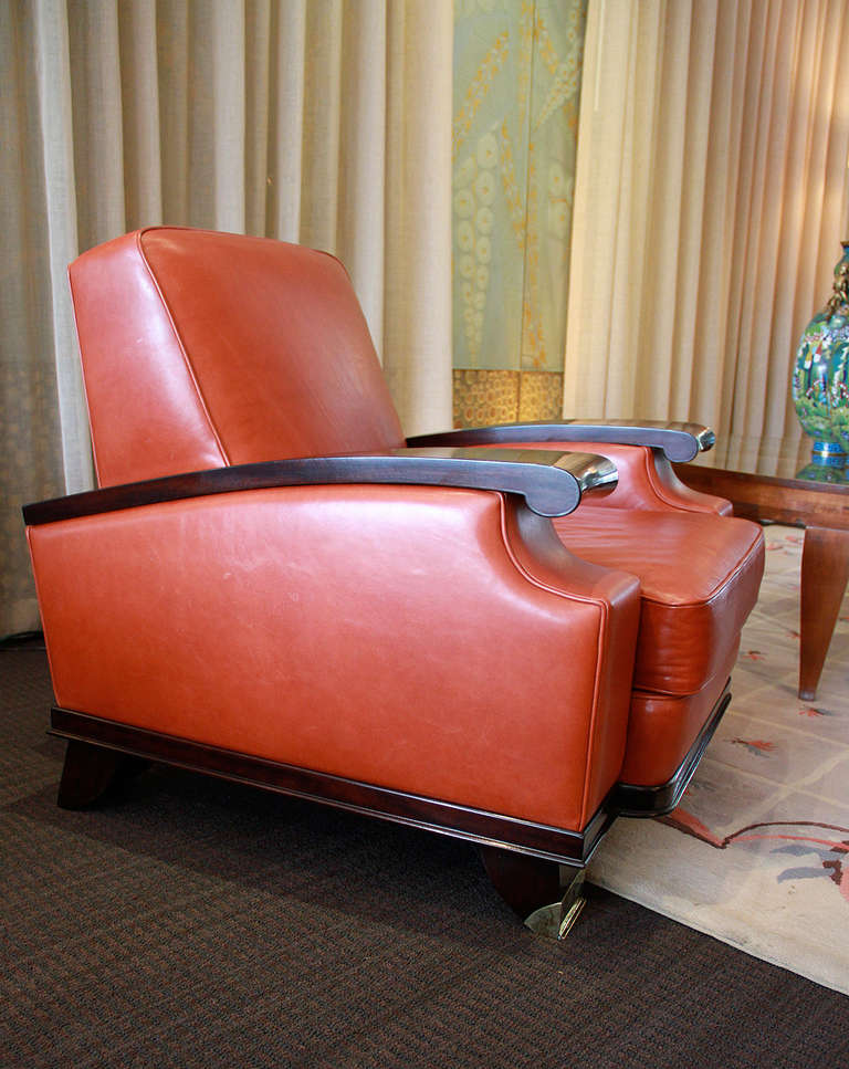 Pair of Armchairs by Jacques Adnet, circa 1950 In Excellent Condition In Encino, CA