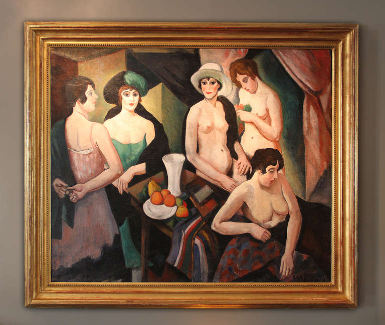 Amedee Marie Dominique DUBOIS DE LA PATELLIERE (1890 – 1932) 
Considered the Artist's Masterpiece.

“Reunion de Femmes”, oil on canvas in a gilt wood frame. 

Dubois de la Patelliere kept this piece in his studio for most of his life because he