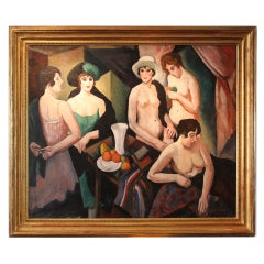Museum Quality, c.1921 Early Art Deco Masterpiece Painting "Reunion de Femmes"