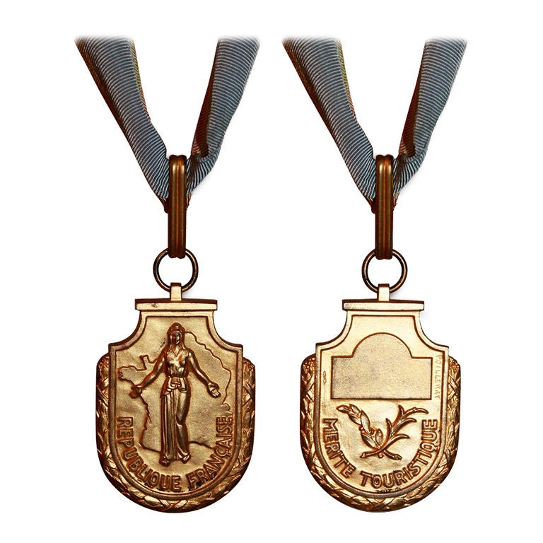 Gilbert POILLERAT: Rara medaglia d'argento dorata del Comandante Art Deco