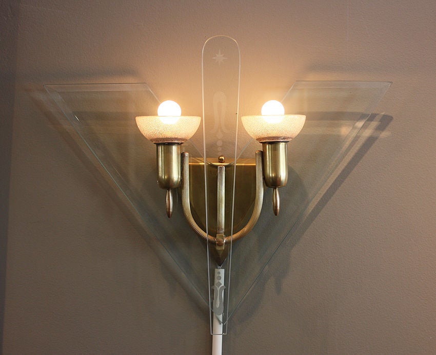 Mid-20th Century Pair of Glass and Brass Sconces 1950