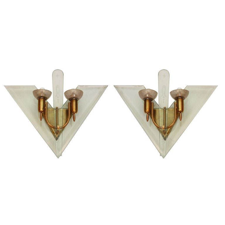Pair of Glass and Brass Sconces 1950